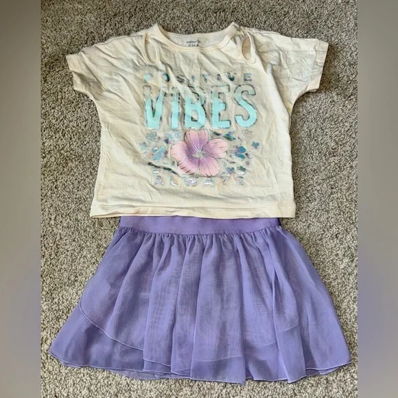 Carter’s Positive Vibes T-Shirt and Purple Skirt Set - Picture 1 of 9